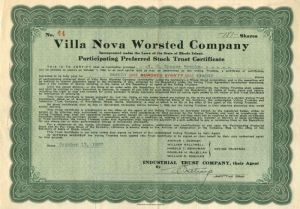 Villa Nova Worsted Co. - Stock Certificate