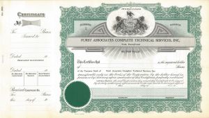 Furst Associates Complete Technical Services, Inc. - Certificate Serial No.1 - Stock Certificate
