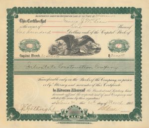 Interstate Construction Co. - Certificate Serial No.1 - Stock Certificate