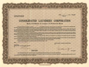 Consolidated Laundries Corporation - Stock Certificate