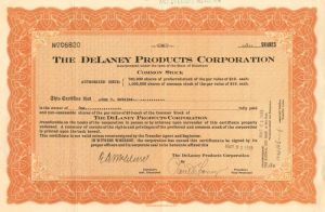 Delaney Products Corporation - Stock Certificate