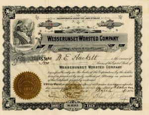 Wesserunset Worsted Co. - Stock Certificate