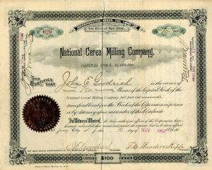 National Cereal Milling Co. - Stock Certificate