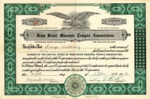 Iron River Masonic Temple Association - Stock Certificate