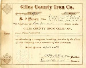 Giles County Iron Co. - Stock Certificate