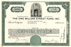 One William Street Fund, Inc. - Investment Stock Certificate