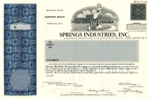 Springs Industries, Inc. - Textile Company Specimen Stock Certificate