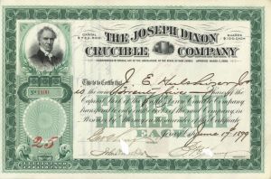Joseph Dixon Crucible Co. - 1899 Stock Certificate