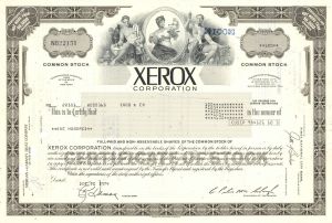 Xerox Corporation - 1970's dated Stock Certificate - Very Rare