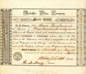 Berkshire Glass Co. - Stock Certificate