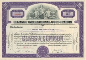 Reliance International Corporation - Stock Certificate