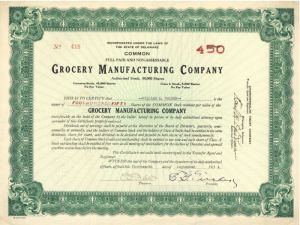Grocery Manufacturing Co. - Stock Certificate