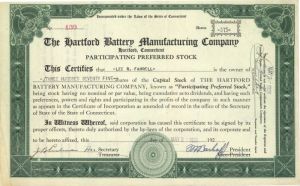 Hartford Battery Manufacturing Co. - Stock Certificate