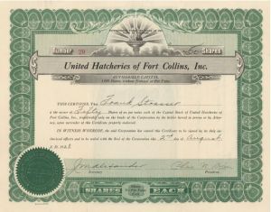 United Hatcheries of Fort Collins, Inc. - Stock Certificate