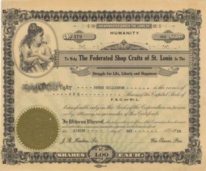 Federated Shop Crafts of St. Louis - Stock Certificate