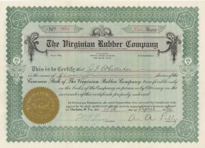 Virginian Rubber Co. - Stock Certificate