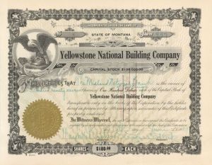 Yellowstone National Building Co. - Stock Certificate
