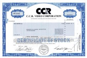 C.C.R. Video Corporation - Stock Certificate