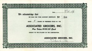 Associated Grocers, Inc. - Stock Certificate