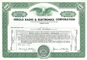 Herold Radio and Electronics Corporation - Stock Certificate