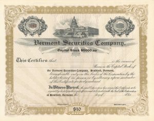 Vermont Securities Co. - Stock Certificate
