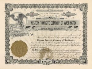Western Townsite Company of Washington - Stock Certificate