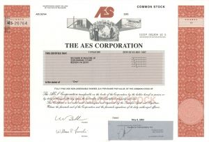 AES Corp. - Global Energy Company Stock Certificate