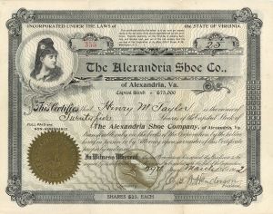Alexandria Shoe Co. - Stock Certificate