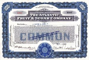 Atlantic Fruit and Sugar Co. - Stock Certificate