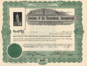 Grottoes of the Shenandoah, Inc. - Stock Certificate