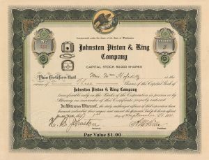 Johnston Piston and Ring Co. - Stock Certificate