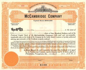 McCambridge Co. - Stock Certificate