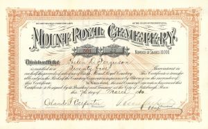 Mount Royal Cemetery - Stock Certificate