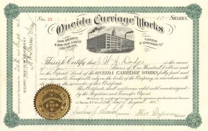 Oneida Carriage Works - Stock Certificate