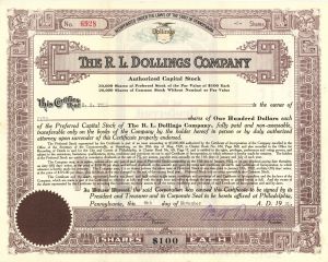 R.L. Dollings Co. - Stock Certificate