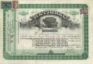 National Type-writer Co. - 1899 dated Stock Certificate - Beautiful Unique Vignette