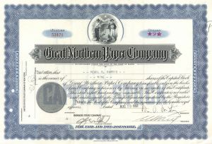 Great Northern Paper Co. - 1951 dated Stock Certificate