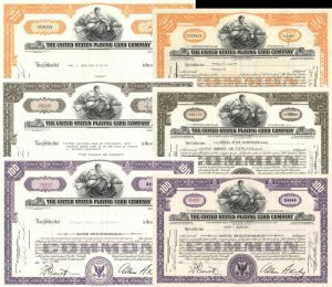 Six Stocks of the United States Playing Card Co. - Set of 6 - 1940's to 1960's dated Stock Certificates