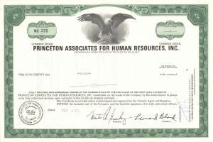 Princeton Associates for Human Resources, Inc. -  Stock Certificate