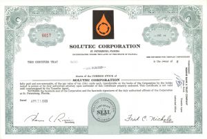 Solutec Corp. -  Stock Certificate