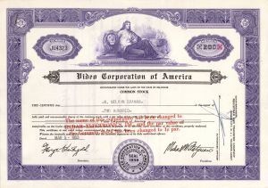 Video Corporation of America - Teletronics Sony Technicolor Stock Certificate - Cool History