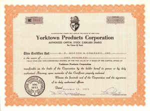 Yorktown Products Corp. -  Stock Certificate