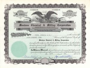 Montana Chemical and Milling Corp. - Stock Certificate