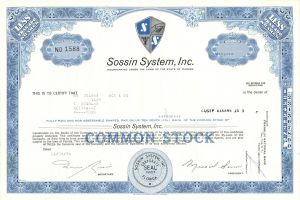 Sossin System, Inc. - 1974 dated Florida Stock Certificate