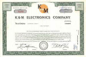 K and M Electronics Co. - Physics and Engineering Stock Certificate