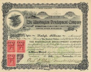 Washington Development Co. - 1900 dated Stock Certificate