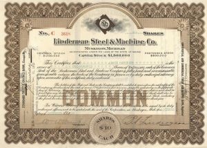 Linderman Steel and Machine Co. - Stock Certificate