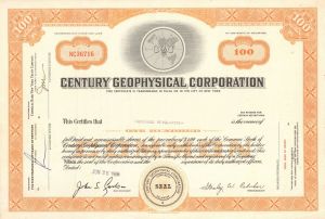 Century Geophysical Corp. - 1968 Stock Certificate