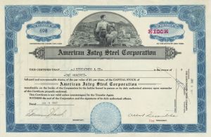 American Isteg Steel Corp. - 1947 dated Stock Certificate - Steelmaking