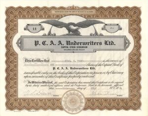 P.C.A.A. Underwriters Ltd. - 1931 dated Stock Certificate